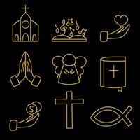Set Christian Icons in line in neon effect vector