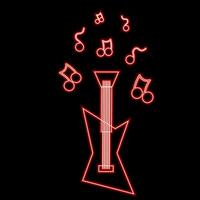 Electronic guitar with note in neon effect vector
