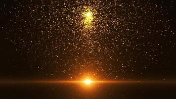Falling bright golden particles, animation of dust and shiny dots, beautiful bokeh, rain of orange particles, glitter. animation Seamless loop 4k . video