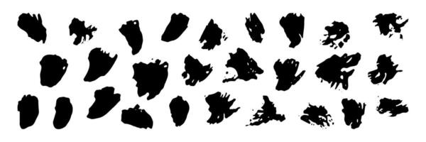 Black brush strokes set. Scribble paintbrush smudges, grunge dirty charcoal texture elements collection. Hand drawn irregular stains, spots. illustration isolated on transparent background vector