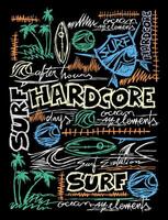 Illustration with free and uncluttered lines of elements related to surf culture. Art in scribbled lines. vector