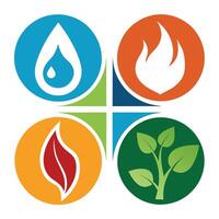 Set of elements of nature symbols earth, water, air and fire with simple water drop icon on white background vector