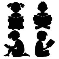 Set of child Reads a book silhouette on white background vector