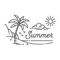 summer line art design with palm trees and sun vector