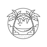 a palm tree and a hammock in the middle of the ocean vector