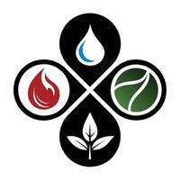 Set of elements of nature symbols earth, water, air and fire with simple water drop icon on white background vector