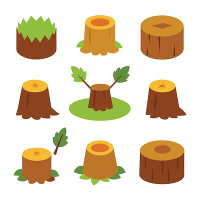 Set of black outline Stump icon . Tree Stub illustration collection. Wood symbol on white background