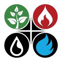 Set of elements of nature symbols earth, water, air and fire with simple water drop icon on white background vector