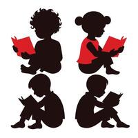 Set of child Reads a book silhouette on white background vector