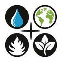Set of elements of nature symbols earth, water, air and fire with simple water drop icon on white background vector