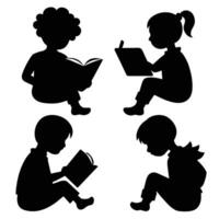 Set of child Reads a book silhouette on white background vector