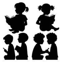 Set of child Reads a book silhouette on white background vector