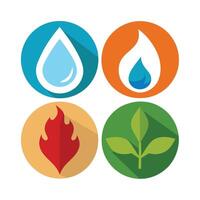 Set of elements of nature symbols earth, water, air and fire with simple water drop icon on white background vector