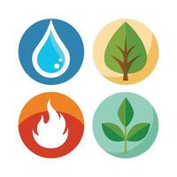 Set of elements of nature symbols earth, water, air and fire with simple water drop icon on white background vector