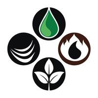 Set of elements of nature symbols earth, water, air and fire with simple water drop icon on white background vector