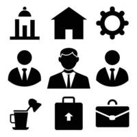 Set of office and business flat icons on white background vector