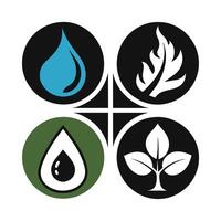 Set of elements of nature symbols earth, water, air and fire with simple water drop icon on white background vector