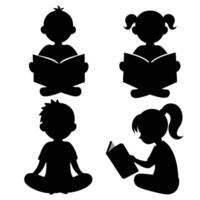 Set of child Reads a book silhouette on white background vector