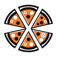 Set of Pizza with one slice separated linear icon on white background vector