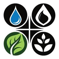 Set of elements of nature symbols earth, water, air and fire with simple water drop icon on white background vector