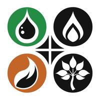 Set of elements of nature symbols earth, water, air and fire with simple water drop icon on white background vector