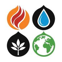 Set of elements of nature symbols earth, water, air and fire with simple water drop icon on white background vector