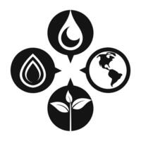 Set of elements of nature symbols earth, water, air and fire with simple water drop icon on white background vector