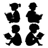 Set of child Reads a book silhouette on white background vector