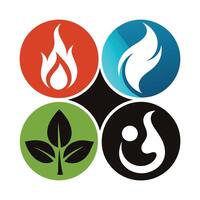 Set of elements of nature symbols earth, water, air and fire with simple water drop icon on white background vector