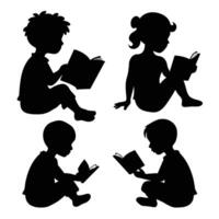 Set of child Reads a book silhouette on white background vector