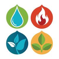 Set of elements of nature symbols earth, water, air and fire with simple water drop icon on white background vector