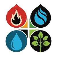 Set of elements of nature symbols earth, water, air and fire with simple water drop icon on white background vector