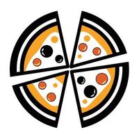 Set of Pizza with one slice separated linear icon on white background vector