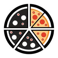 Set of Pizza with one slice separated linear icon on white background vector
