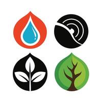 Set of elements of nature symbols earth, water, air and fire with simple water drop icon on white background vector