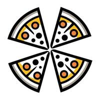 Set of Pizza with one slice separated linear icon on white background vector