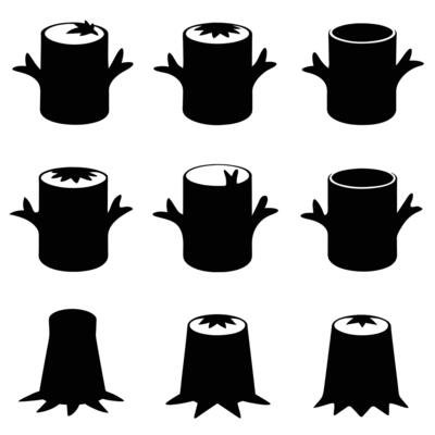 Set of black outline Stump icon . Tree Stub illustration collection. Wood symbol on white background