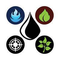 Set of elements of nature symbols earth, water, air and fire with simple water drop icon on white background vector