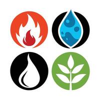 Set of elements of nature symbols earth, water, air and fire with simple water drop icon on white background vector