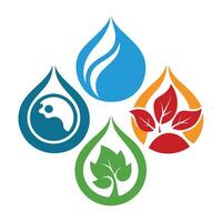 Set of elements of nature symbols earth, water, air and fire with simple water drop icon on white background vector