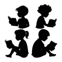 Set of child Reads a book silhouette on white background vector