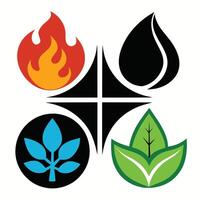 Set of elements of nature symbols earth, water, air and fire with simple water drop icon on white background vector