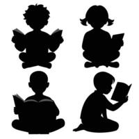 Set of child Reads a book silhouette on white background vector