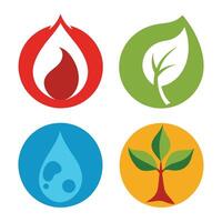 Set of elements of nature symbols earth, water, air and fire with simple water drop icon on white background vector