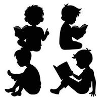 Set of child Reads a book silhouette on white background vector