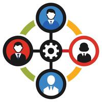 Set of operations management flat icons on white background vector