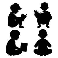Set of child Reads a book silhouette on white background vector
