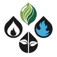 Set of elements of nature symbols earth, water, air and fire with simple water drop icon on white background vector