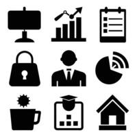 Set of office and business flat icons on white background vector
