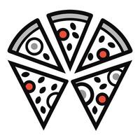 Set of Pizza with one slice separated linear icon on white background vector